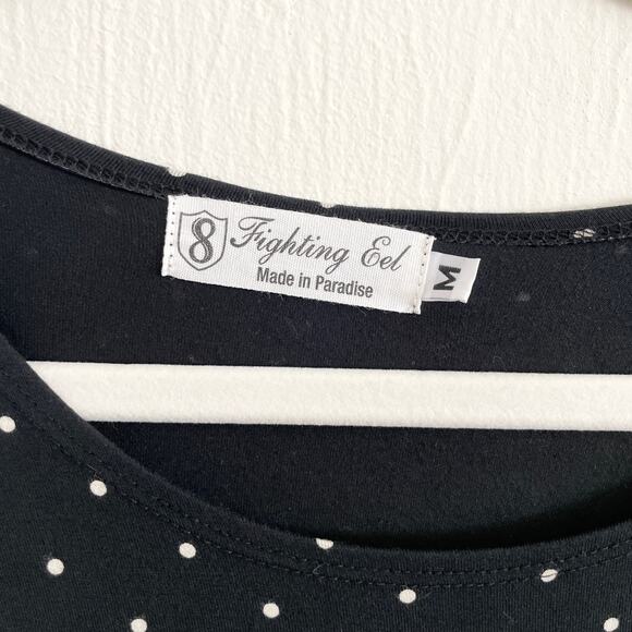 Fighting Eel Hawaii Womens Short Sleeve Mini Dress M Black White Polka Dot - Picture 3 of 11